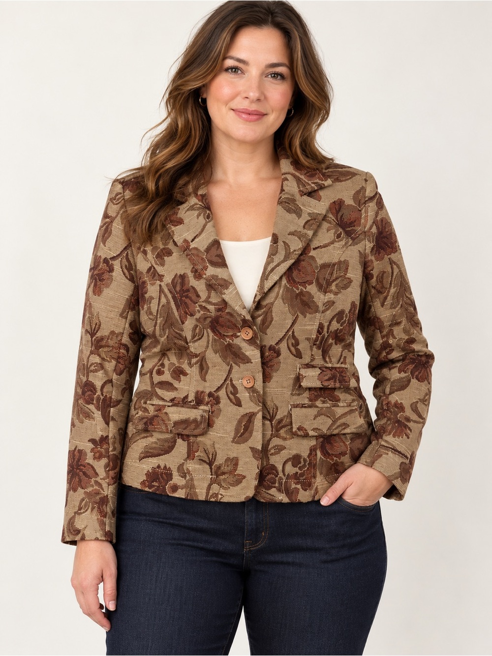 Havana Jack’s Café Floral Tapestry Blazer Women’s 12 Brown Boho
